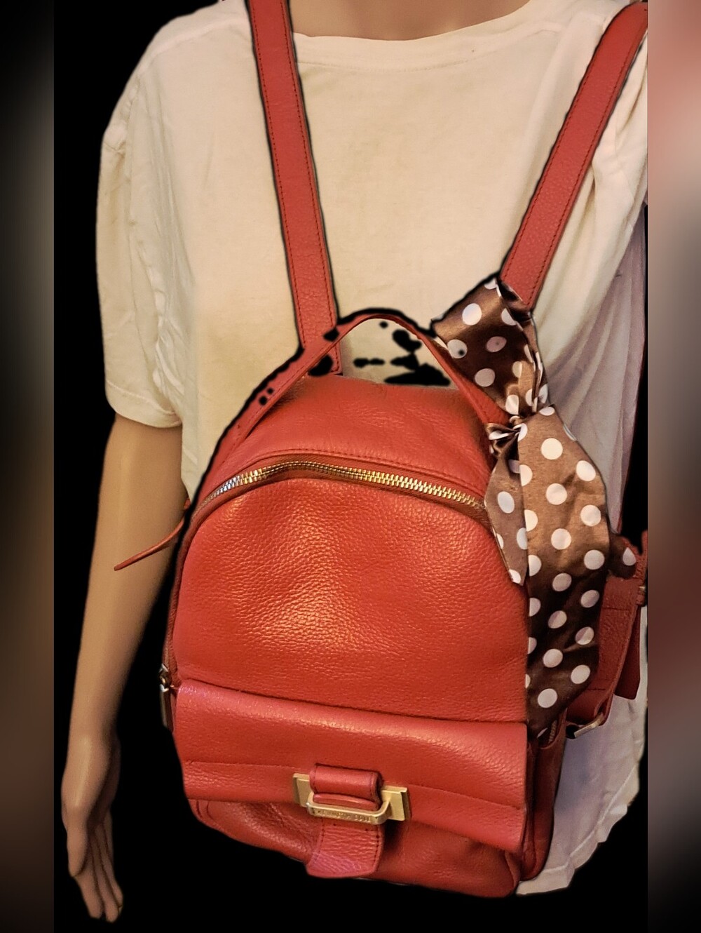 Kenneth Cole Red Leather Mini Backpack with Gold Hardware